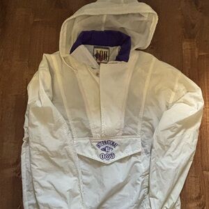 Vintage IOU Collection Pullover Jacket Hooded White Purple Zipper Small